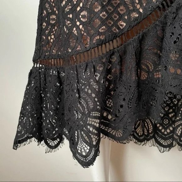 Lovers + Friends Black Lace Deep V Frill Sleeveless Dress, M - Picture 9 of 13